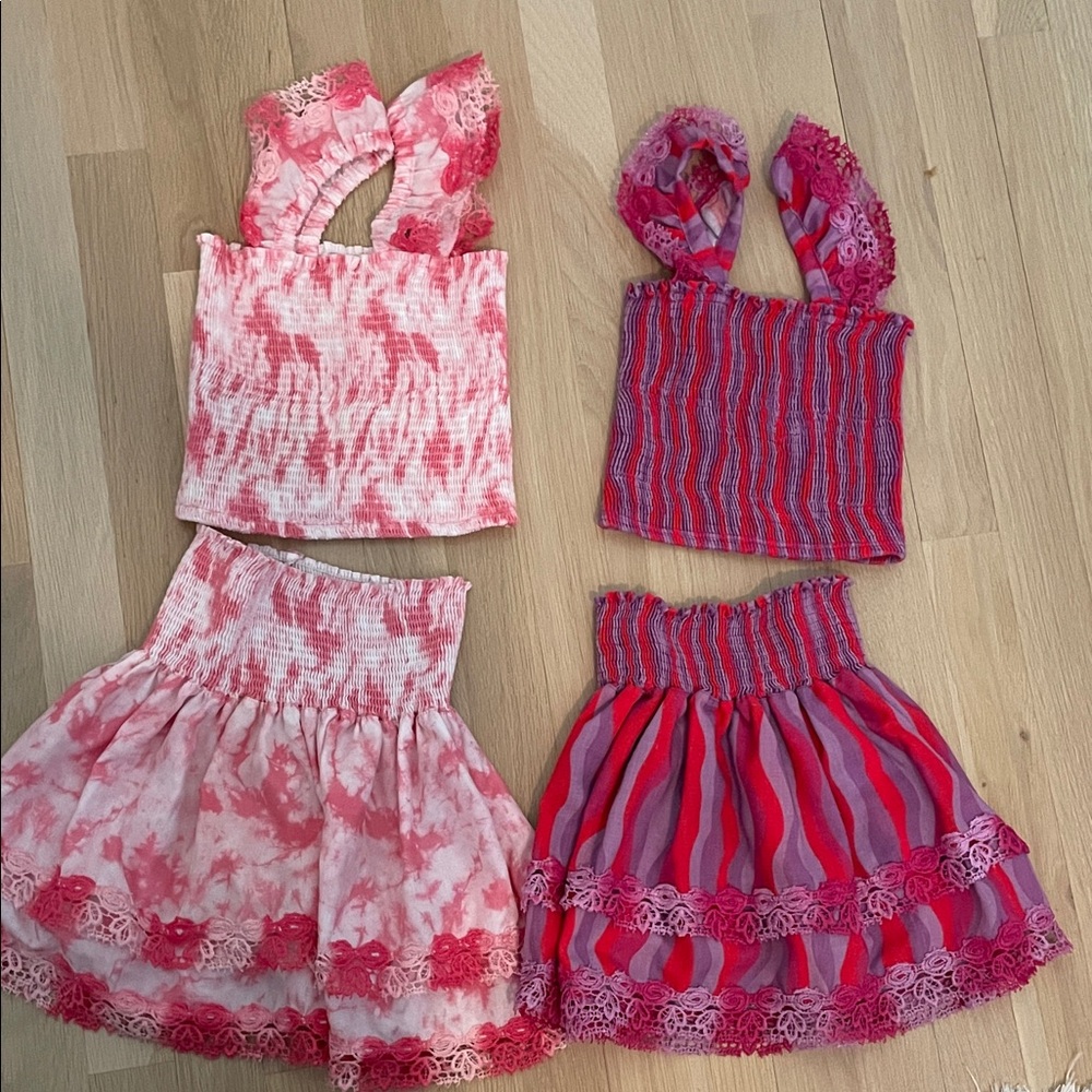 Peixoto Pink and Red Girls' Two-Piece Outfits in XS 5-6 year old